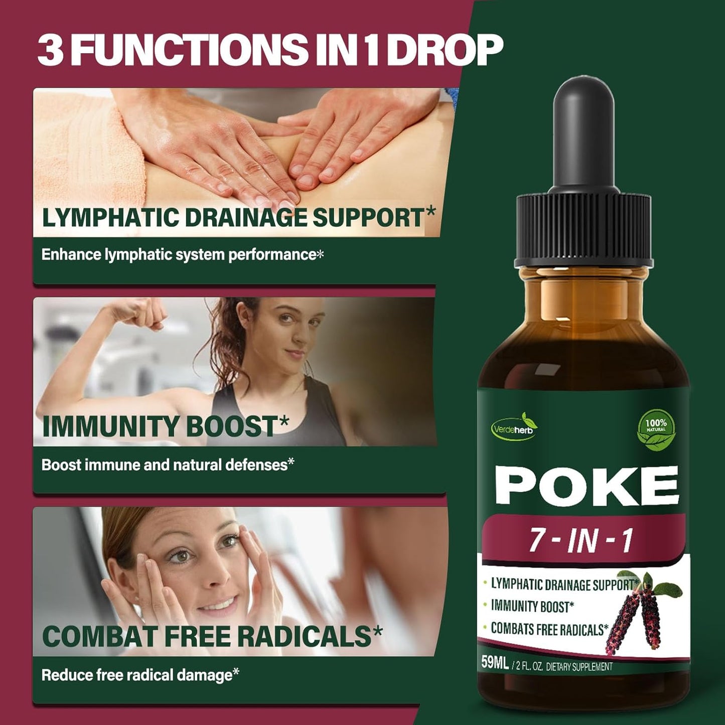 Verdeherb Lymphatic Drainage Drops with Cleavers, Dandelion, Turmeric - 2 oz