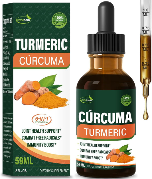 Verdeherb Turmeric Liquid Drops with Black Pepper Boswellia - Joint Health & Immunity Support Supplement - 2oz