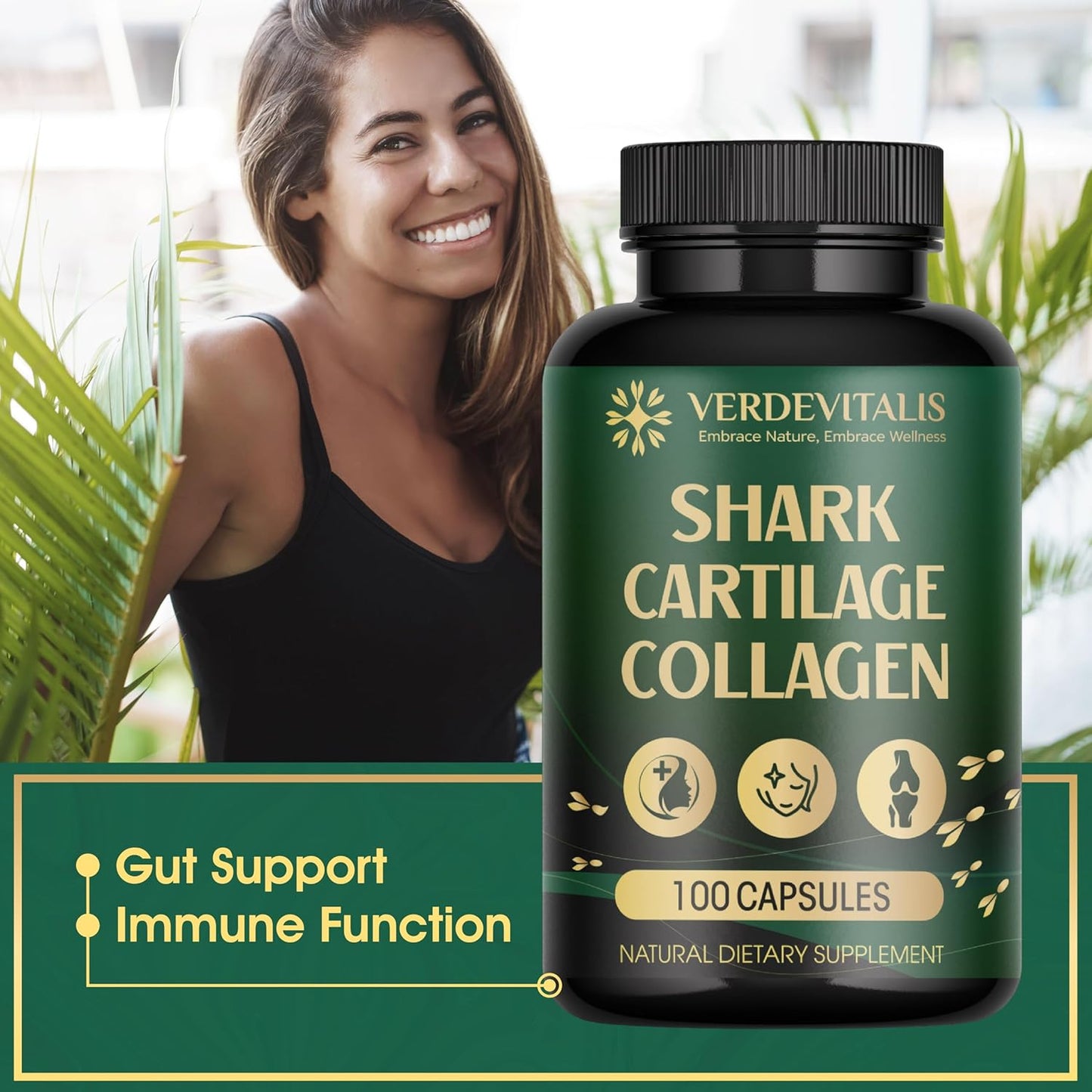VERDEVITALIS Hydrolyzed Fish Collagen Peptides Capsules with Vitamin C - Non-GMO, Gluten Free - Supports Hair, Skin, Nails, Joints - USA Made - 100 Capsules