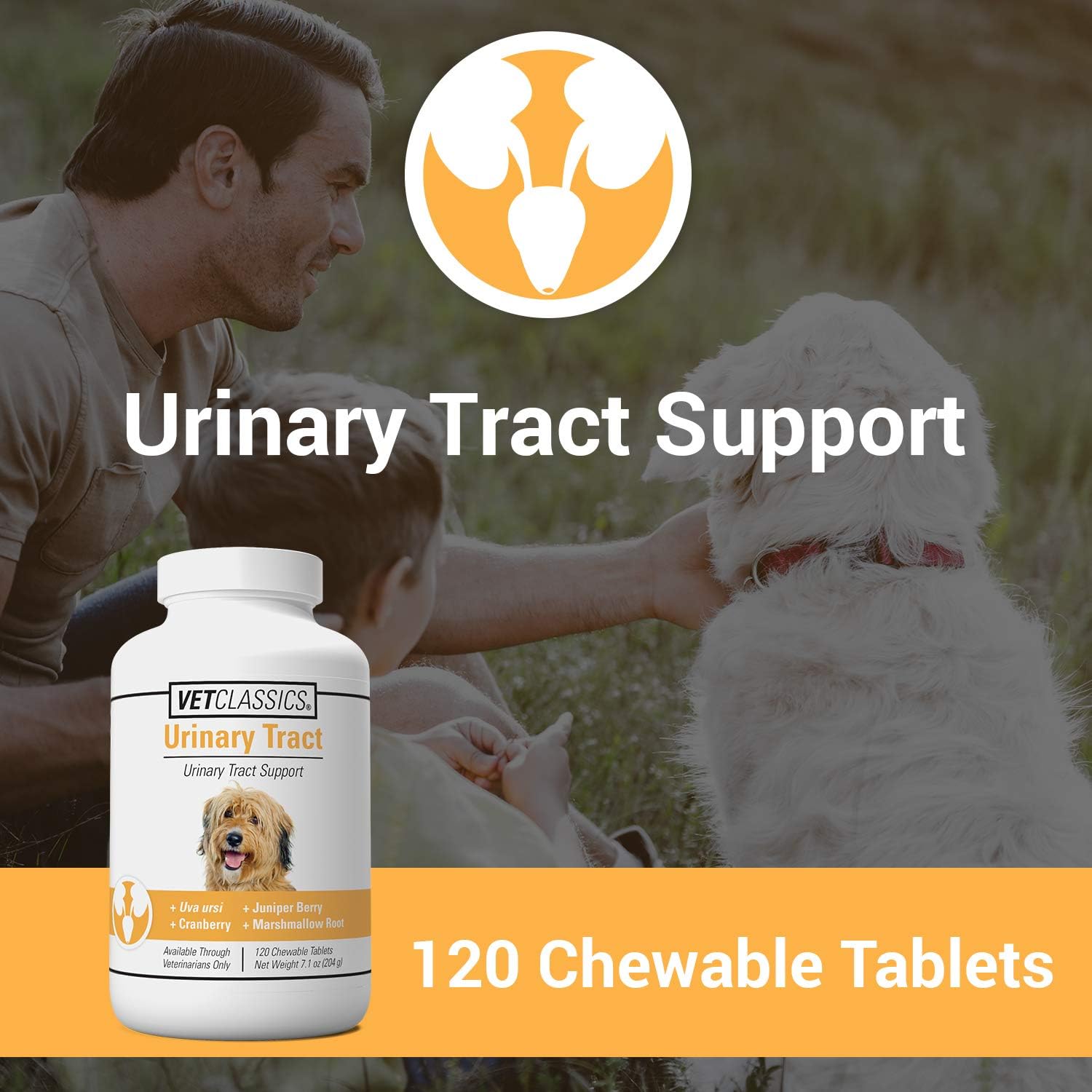 Vet Classics Urinary Tract Support Dog Supplement with Cranberry - Pet Incontinence Relief - Chewable Tablets 120 Ct.