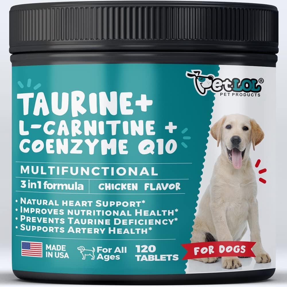 Vet-Endorsed Pet LOL Taurine Supplement for Dogs with L-Carnitine and CoQ10 - 3-in-1 Heart Health Support - 120ct