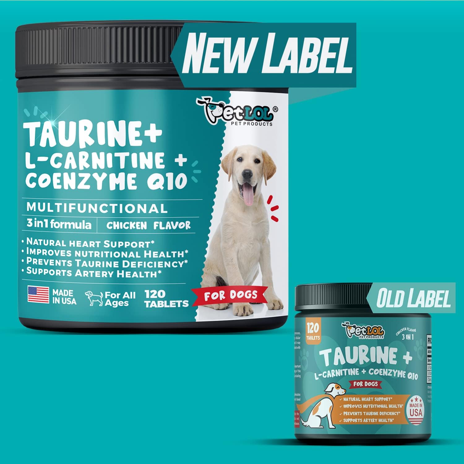Vet-Endorsed Pet LOL Taurine Supplement for Dogs with L-Carnitine and CoQ10 - 3-in-1 Heart Health Support - 120ct