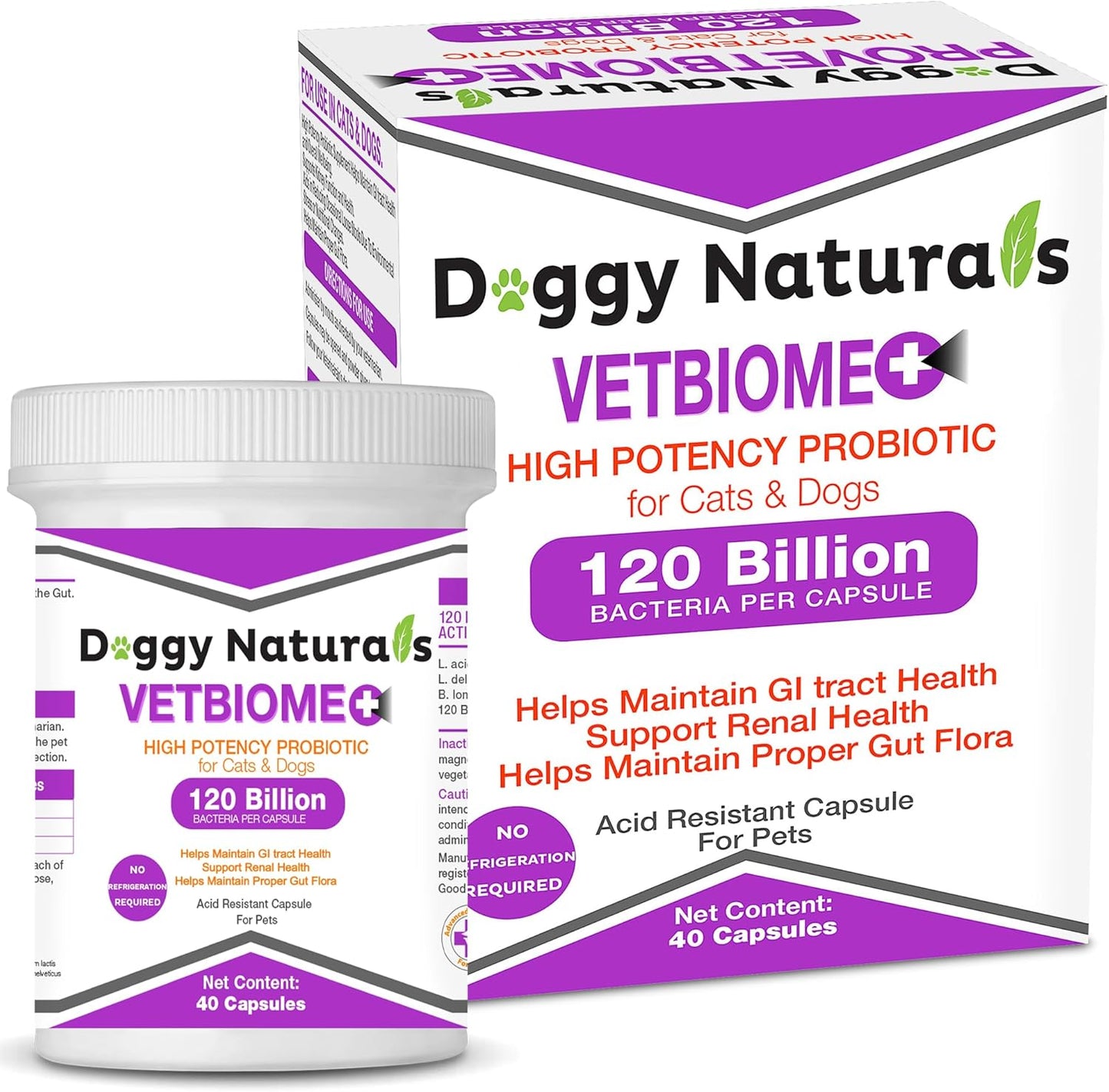 Vetbiome High Potency Probiotics for Pets - 40 Capsules, Made in U.S.A, No Refrigeration Needed