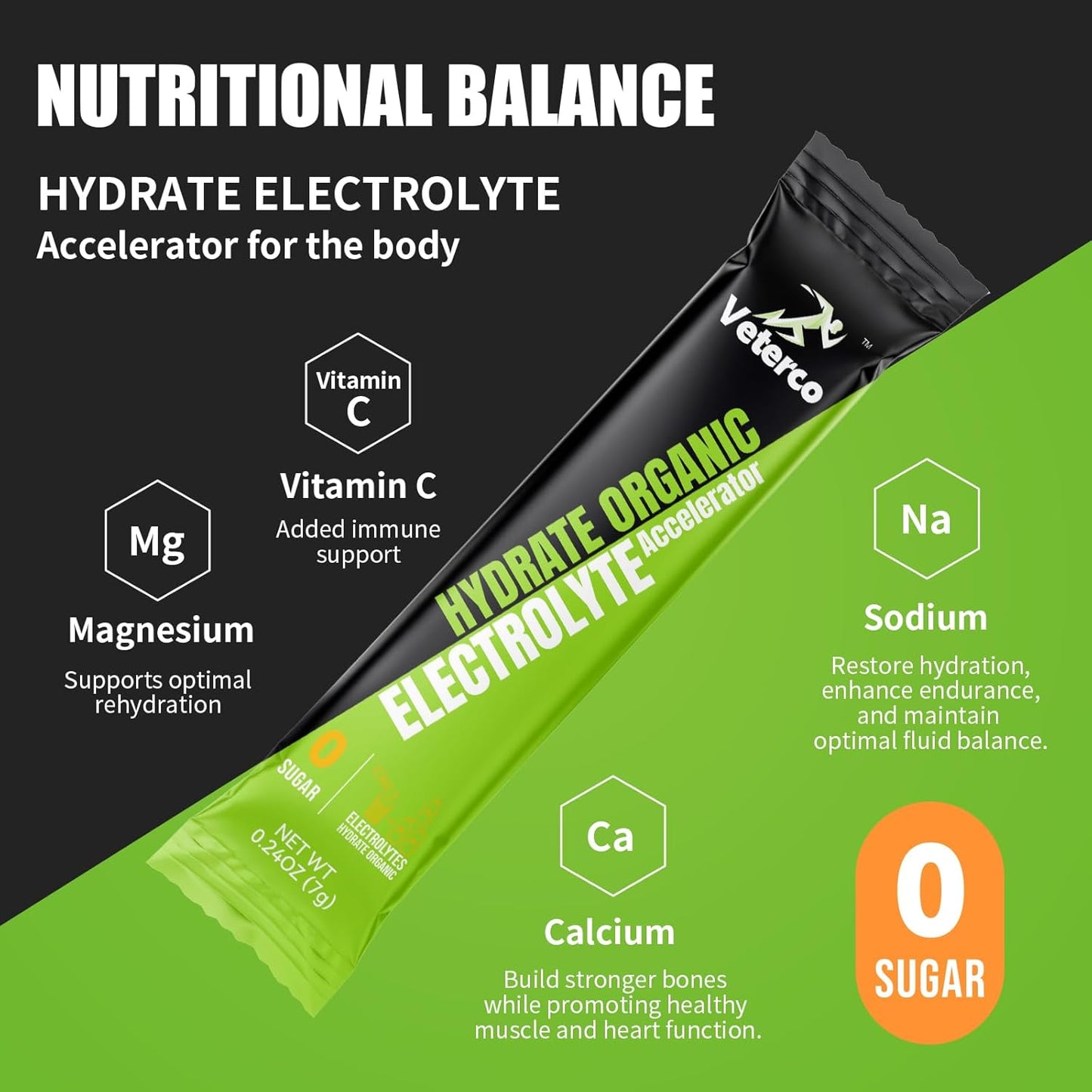 Veterco Electrolyte Powder Drink Mix with Vitamins & Minerals - Keto-Friendly Lemon Flavor Hydration Packets (20 Sticks)