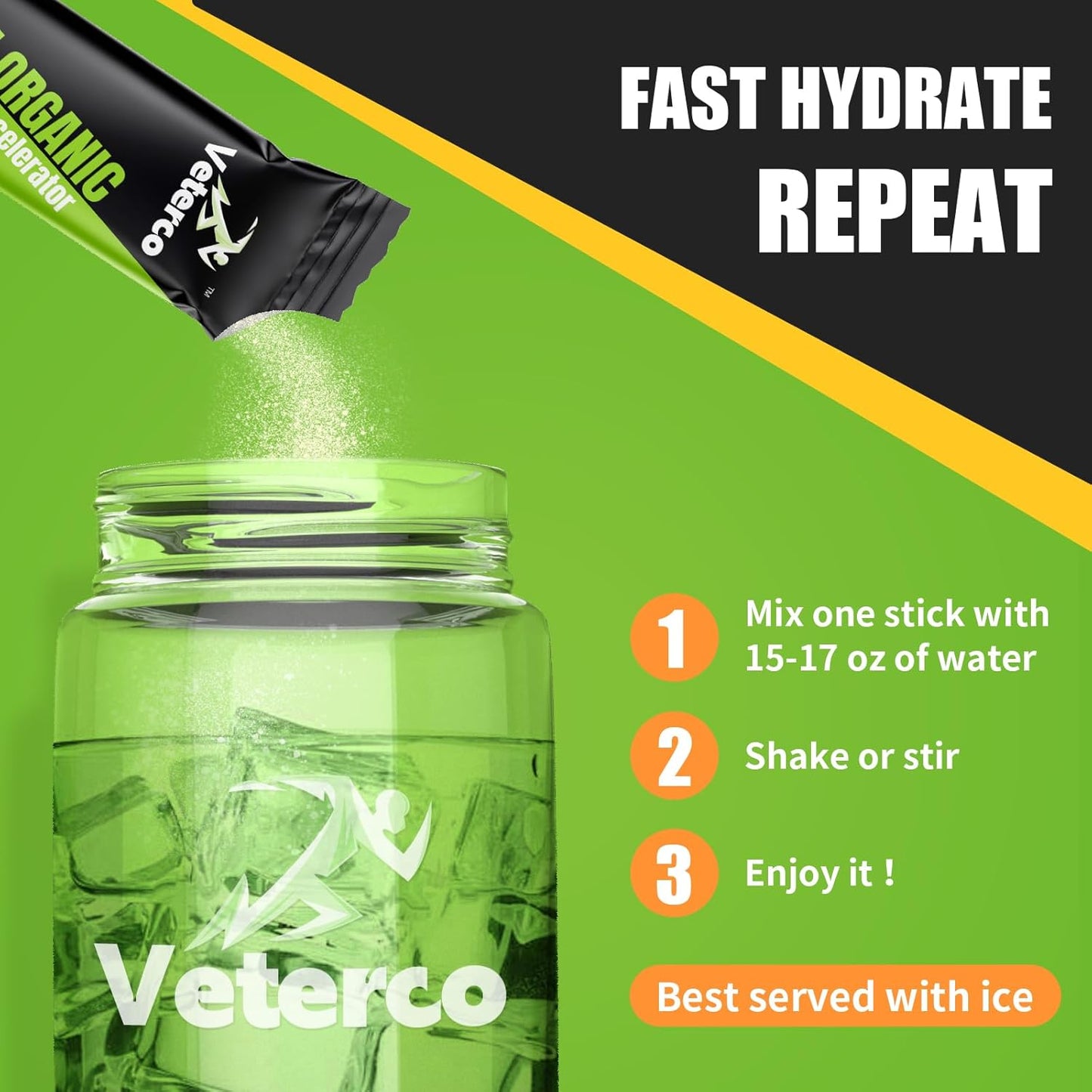Veterco Electrolyte Powder Drink Mix with Vitamins & Minerals - Keto-Friendly Lemon Flavor Hydration Packets (20 Sticks)