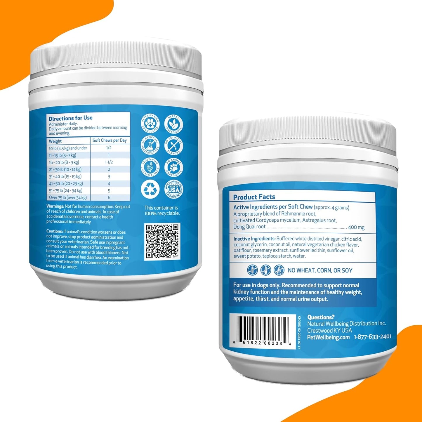 Veterinarian-Formulated Pet Wellbeing Kidney Support Soft Chews for Dogs - Promotes Healthy Kidney Function & Energy - Rehmannia, Astragalus - 90 Chewies