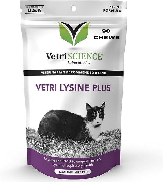 VetriScience Vetri Lysine Plus 90 Chicken Flavored Chews Cats Immune Respiratory Support Supplement