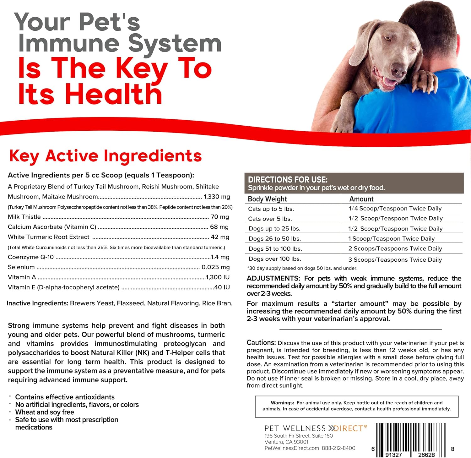 VetSmart Critical Immune Defense Formula for Dogs & Cats - Mushroom & White Turmeric - 30-Day Supply