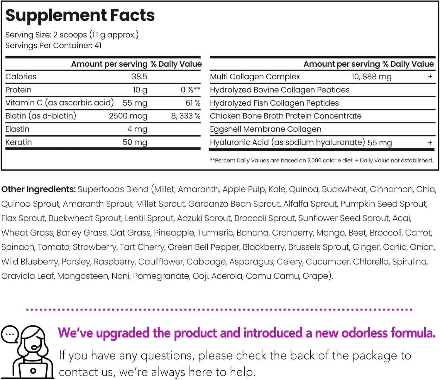 VEV Multi Collagen Peptides Powder 1lb - Hydrolyzed Collagen with Biotin, Hyaluronic Acid, Vitamin C - Supports Skin & Joints - Unflavored, Easy to Dissolve