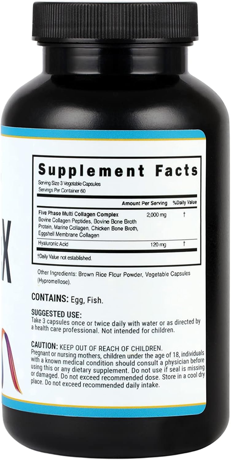 Vhokken Multi Collagen Complex with Hyaluronic Acid - Joint Support, Hair, Skin, Nails - 2120mg, 180 Capsules