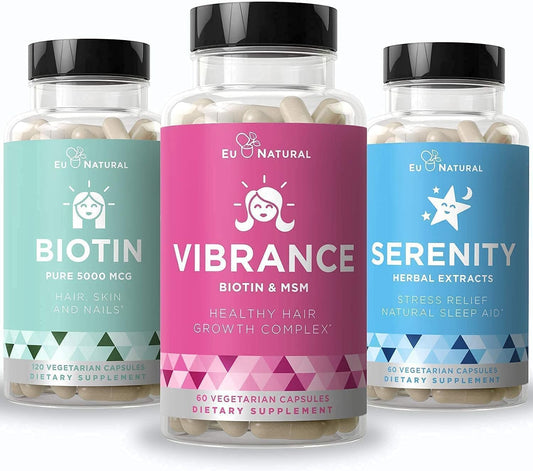 Vibrance Bundle with Biotin & Serenity for Healthier Hair Growth, Stronger Nails, Glowing Skin - Eu Natural Beauty Bundle