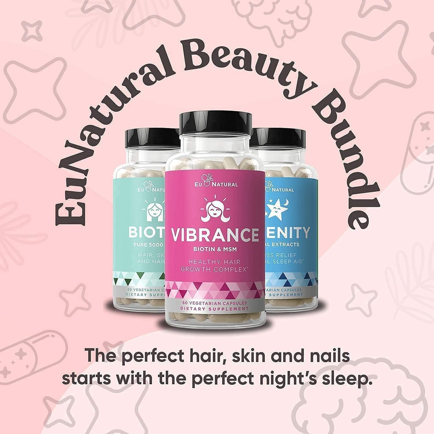 Vibrance Bundle with Biotin & Serenity for Healthier Hair Growth, Stronger Nails, Glowing Skin - Eu Natural Beauty Bundle