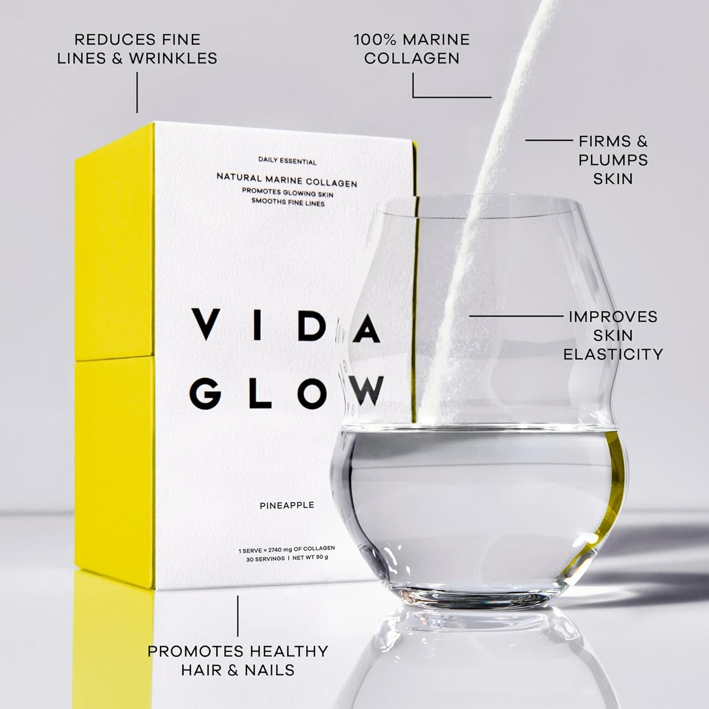 Vida Glow Pineapple Marine Collagen Sachets - Promotes Glowing Skin & Reduces Fine Lines (30 Sachets)