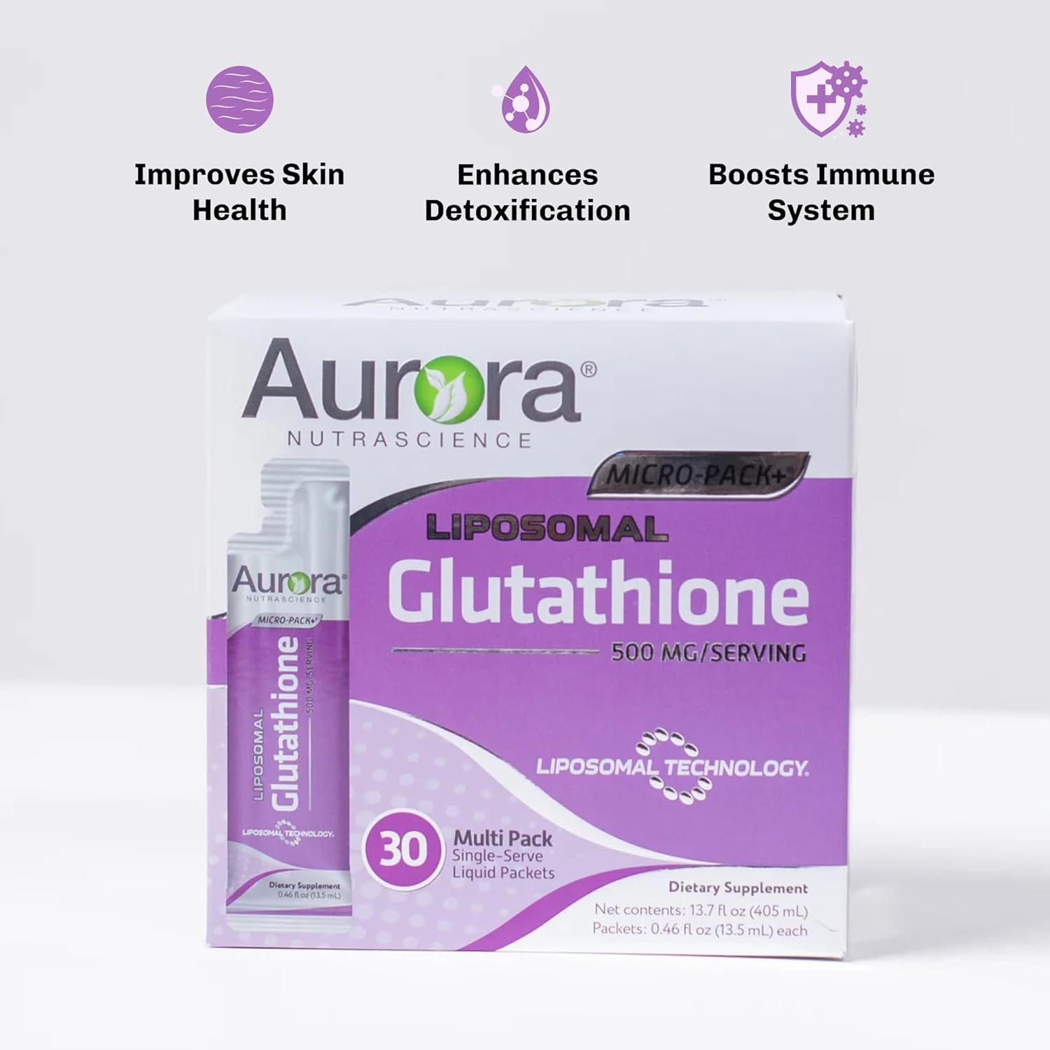 Vida Lifescience Aurora Nutrascience Liquid Glutathione 500mg Immune Support Antioxidant - 30 Packets - BoostGo Australia