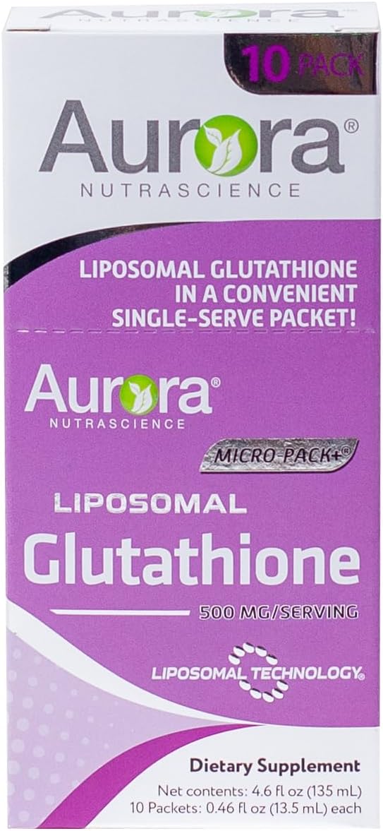 Vida Lifescience Aurora Nutrascience Micro-Liposomal Liquid Glutathione- Immune Support, Antioxidant- 500mg per Serving- 10 Packets- Gluten Free- Non-GMO- Sugar-Free- 4.6 fl oz