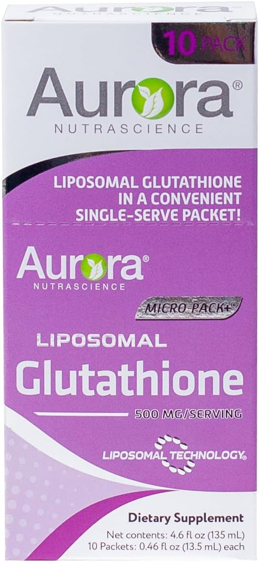 Vida Lifescience Aurora Nutrascience Micro-Liposomal Liquid Glutathione- Immune Support, Antioxidant- 500mg per Serving- 10 Packets- Gluten Free- Non-GMO- Sugar-Free- 4.6 fl oz