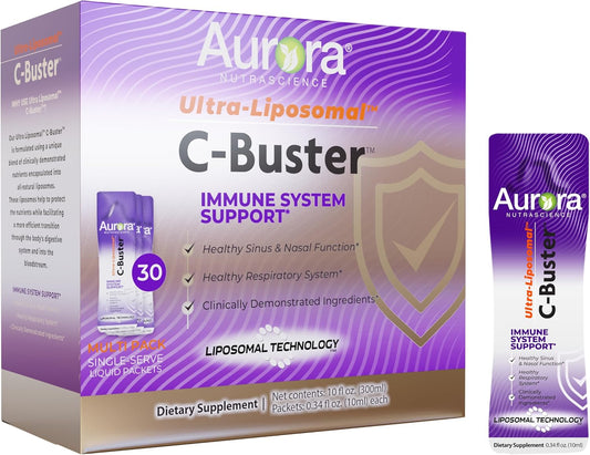 Vida Lifescience Aurora Nutrascience Ultra Liposomal C-Buster Immune System Support with Vitamin C, D, Zinc, Elderberry, Pelargonium, K & Ginseng - 30 Packets - BoostGo Australia