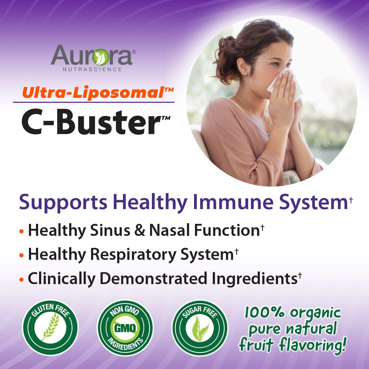 Vida Lifescience Aurora Nutrascience Ultra Liposomal C-Buster Immune System Support with Vitamin C, D, Zinc, Elderberry, Pelargonium, K & Ginseng - 30 Packets - BoostGo Australia