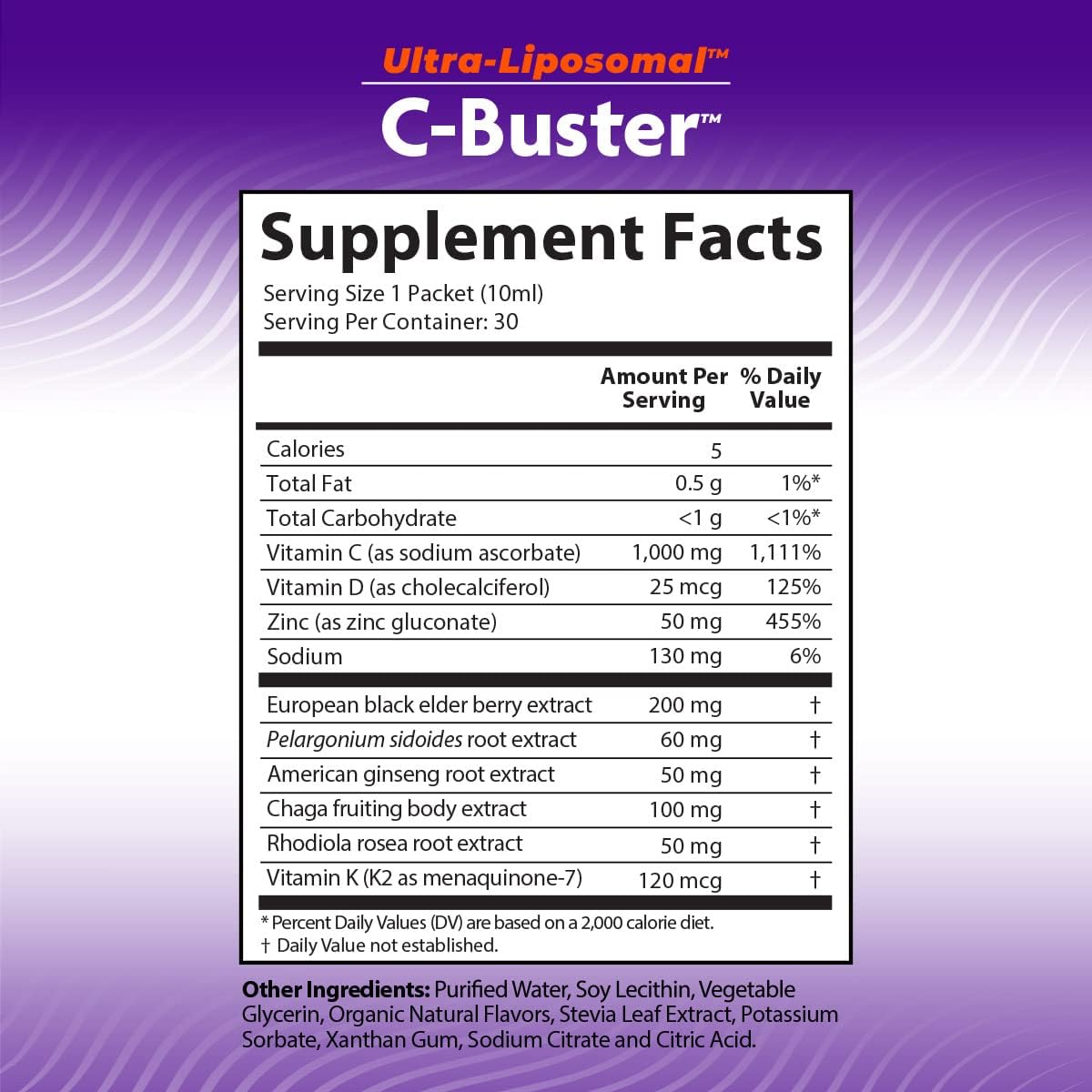 Vida Lifescience Aurora Nutrascience Ultra Liposomal C-Buster Immune System Support with Vitamin C, D, Zinc, Elderberry, Pelargonium, K & Ginseng - 30 Packets - BoostGo Australia