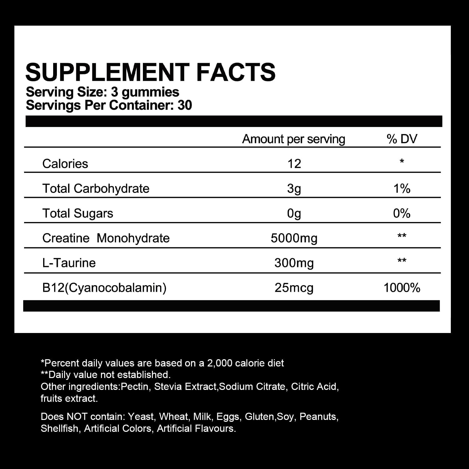 Vidabotan Blueberry Flavored Sugar-Free Creatine Monohydrate Gummies - 90 Count, 5g per Serving, Vegan Muscle Mass Supplement for Men & Women