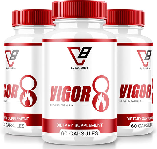 Vigor 8 Male Enhancement Formula 3-Pack - Test Boost & Stamina Booster with Horny Goat Weed & Tongkat Ali (180 Capsules)