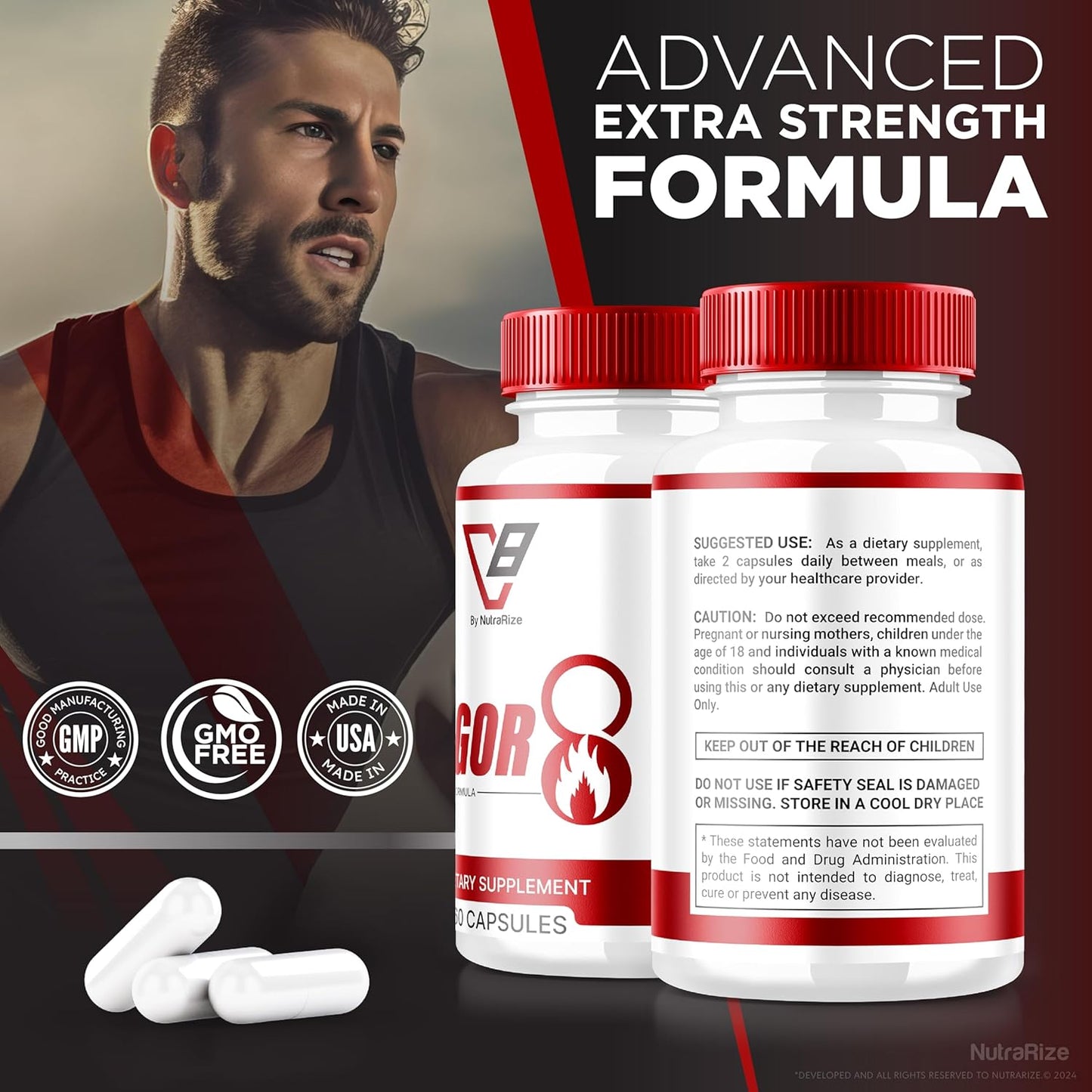 Vigor 8 Male Enhancement Formula 3-Pack - Test Boost & Stamina Booster with Horny Goat Weed & Tongkat Ali (180 Capsules)