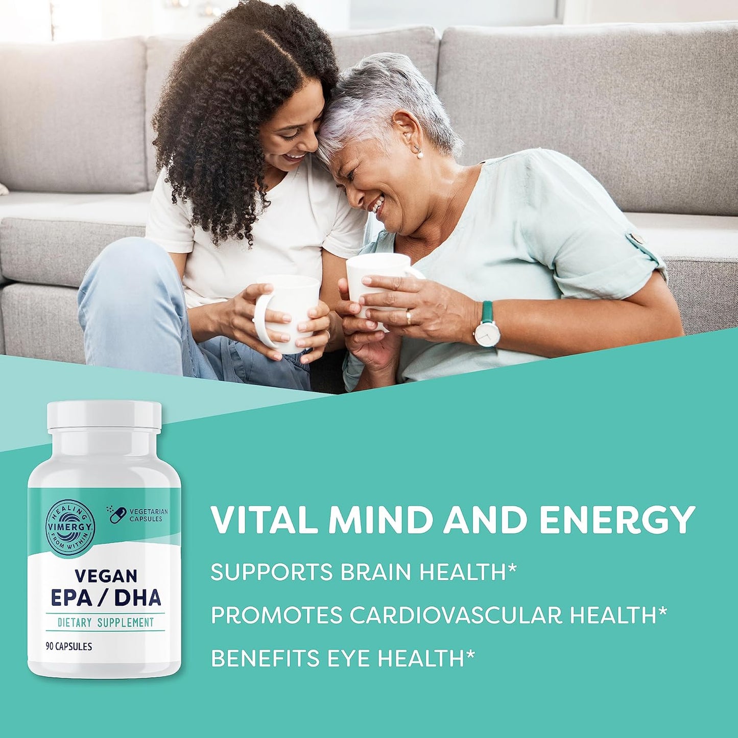 Vimergy EPA/DHA Capsules for Brain, Eye, Joint, and Cardiovascular Health - Kosher, Vegan, Gluten-Free - 90 Count - BoostGo Australia