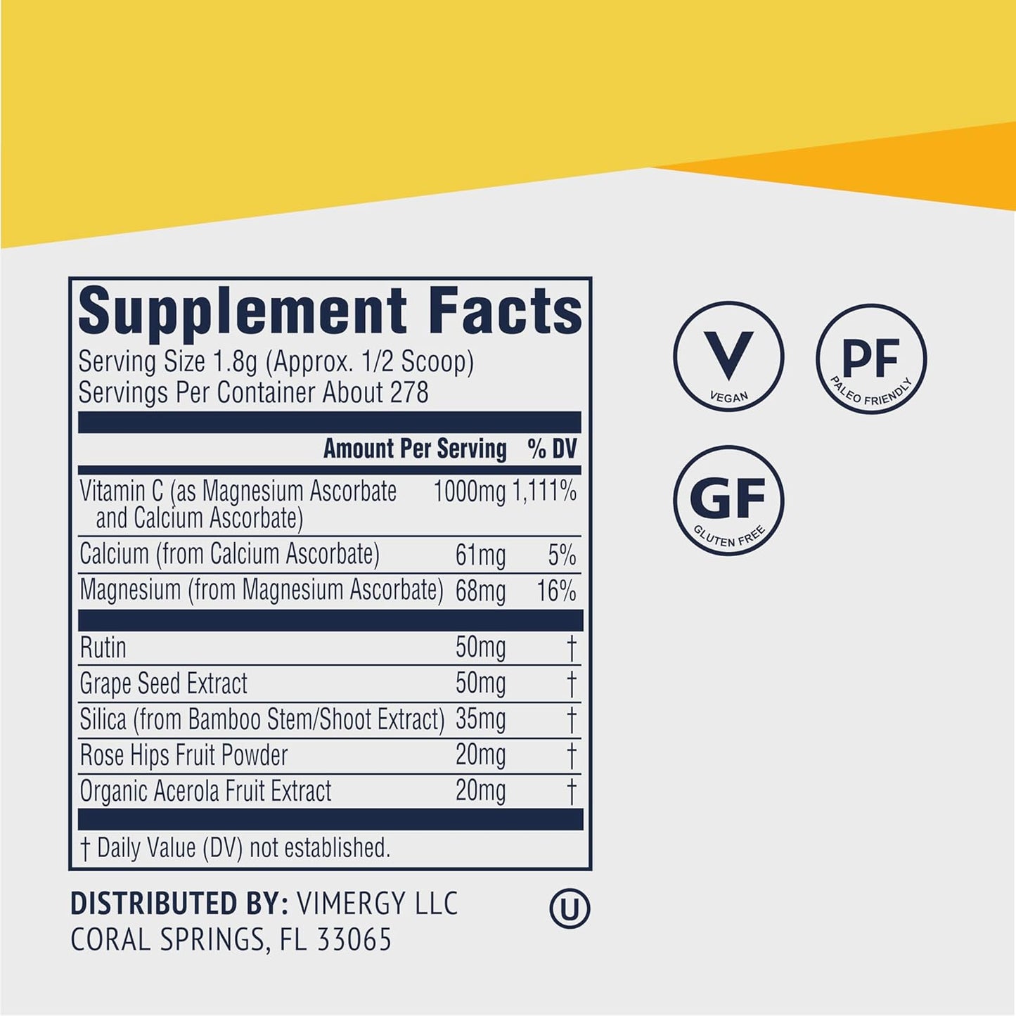 Vimergy Micro-C Immune Power 500g - 278 Servings - 1000mg/serving - Antioxidant Phytonutrients - Immune & Nerve Support - Bone & Cartilage Benefits - Gluten-Free - Kosher - Vegan - BoostGo Australia