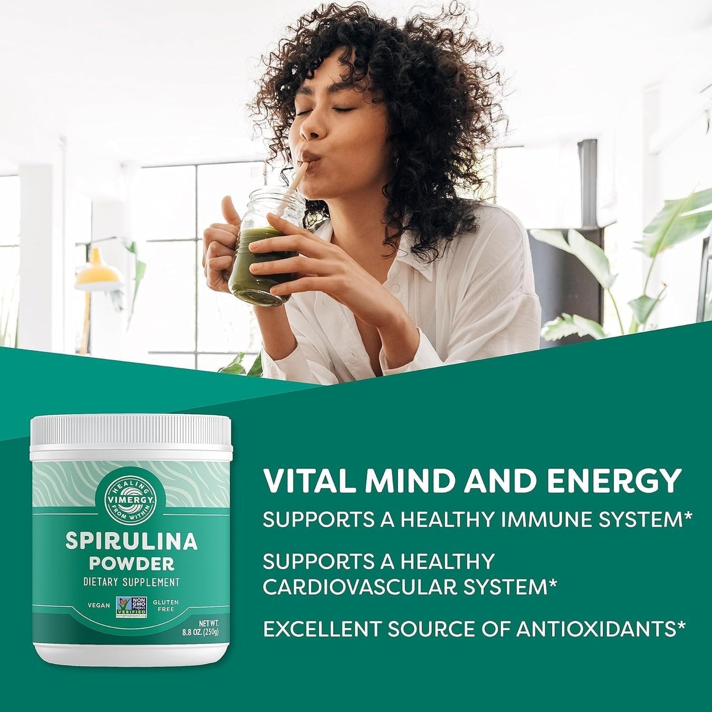 Vimergy Spirulina Powder - Plant-Based Protein for Immune & Heart Health - Vegan, Kosher, Gluten-Free - 250g - BoostGo Australia