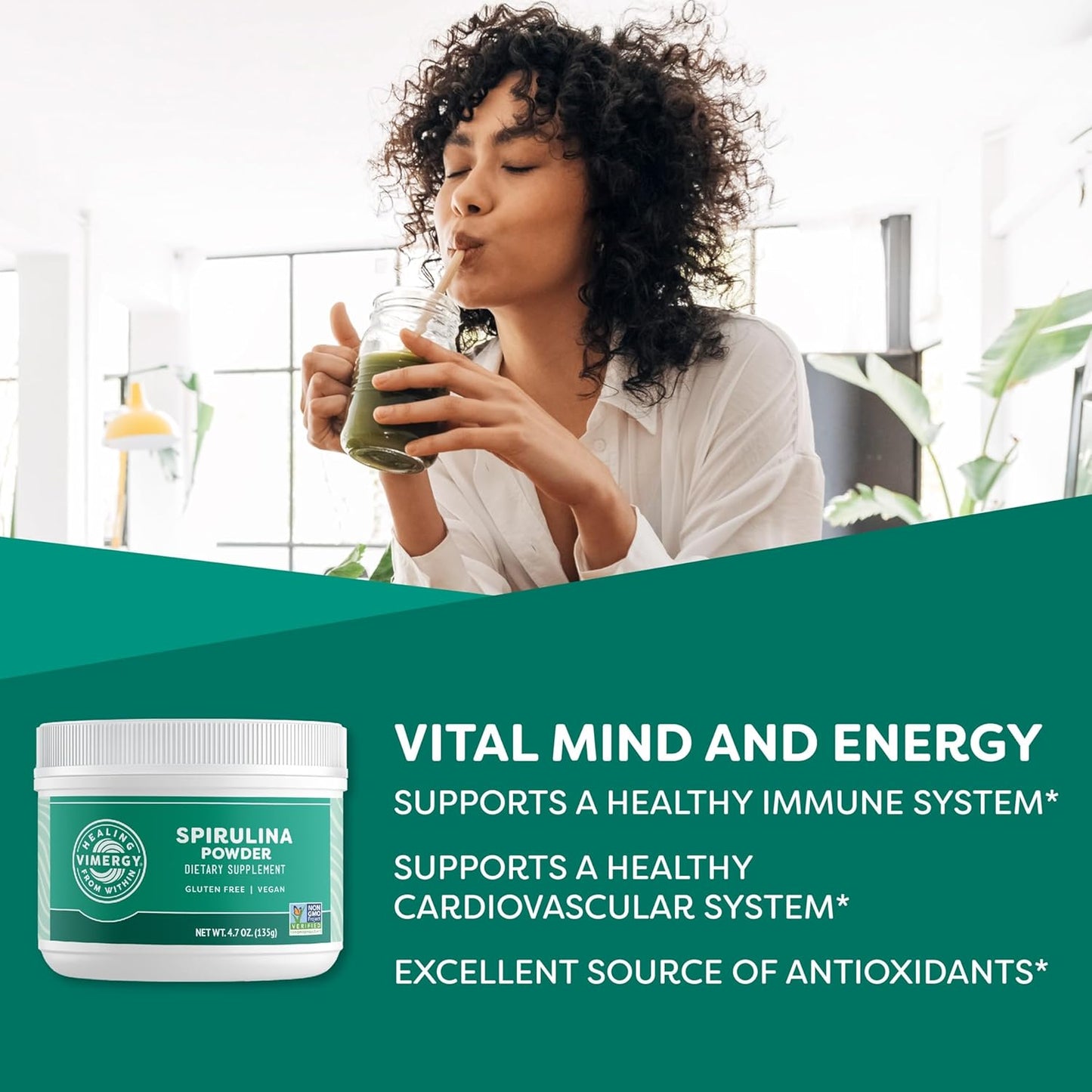 Vimergy Spirulina Powder: Immune & Cardiovascular Support - Vegan, Kosher, Gluten-Free - 125g - BoostGo Australia