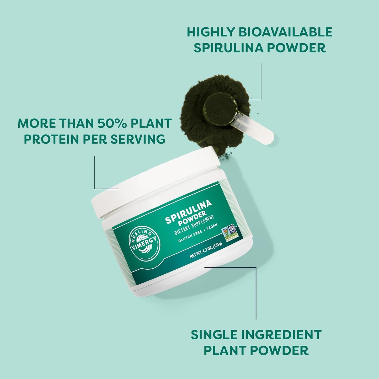 Vimergy Spirulina Powder: Immune & Cardiovascular Support - Vegan, Kosher, Gluten-Free - 125g - BoostGo Australia