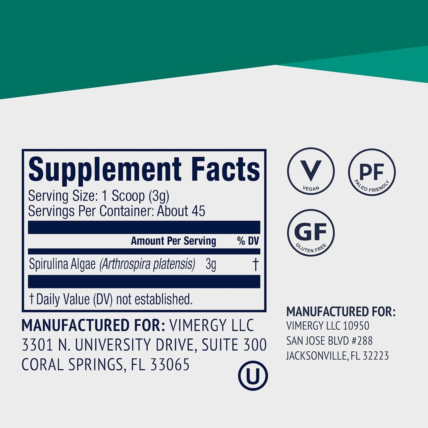 Vimergy Spirulina Powder: Immune & Cardiovascular Support - Vegan, Kosher, Gluten-Free - 125g - BoostGo Australia
