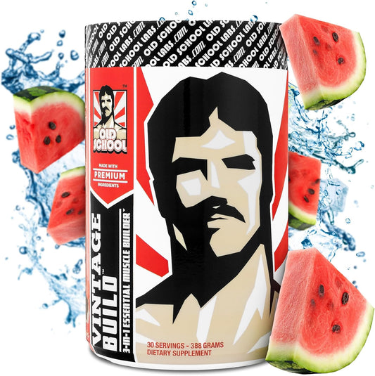Vintage Build Muscle Building Post Workout Powder Drink - Reduces Soreness & Boosts Strength - Creatine, BCAAs, L-Glutamine - Watermelon Flavor - 388g - BoostGo Australia