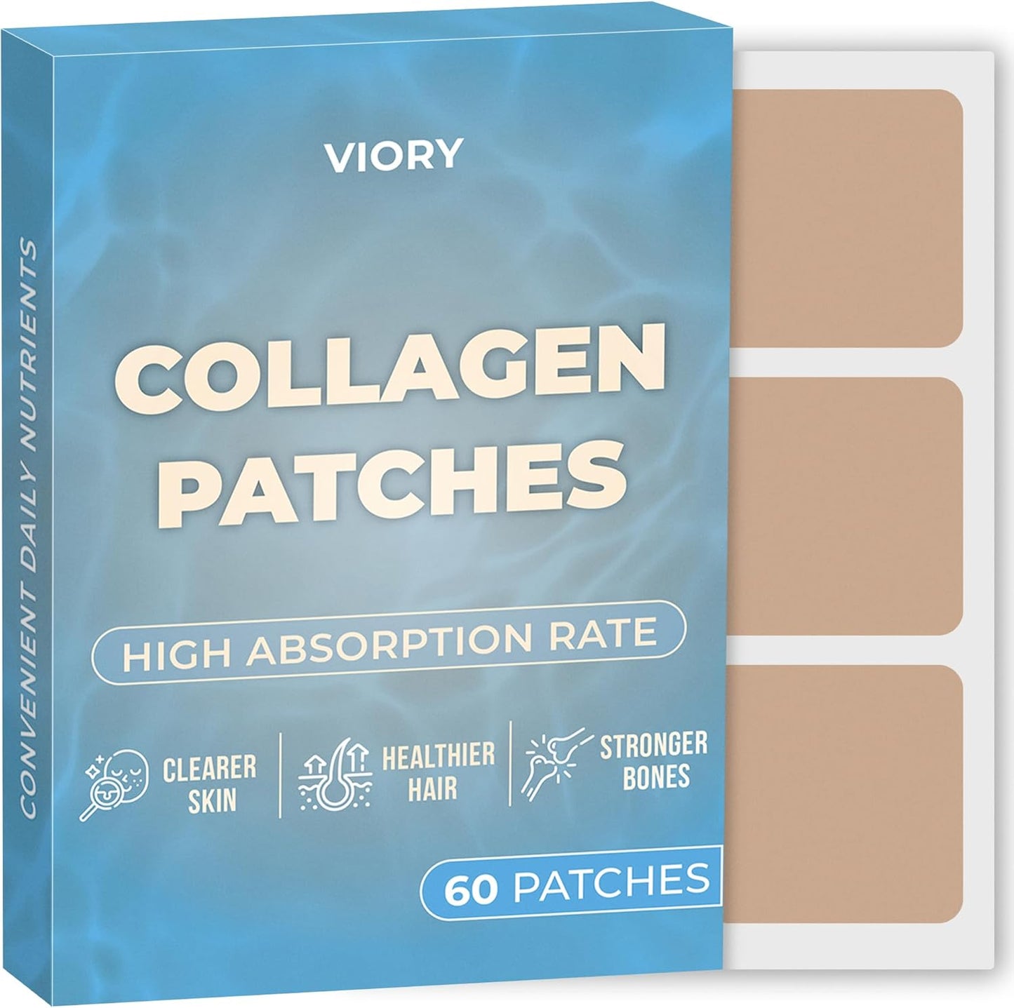 VIORY Collagen Patches (60-Pack) for Body & Skin Support with Glutathione - Natural Firming and Energy Boost Formula