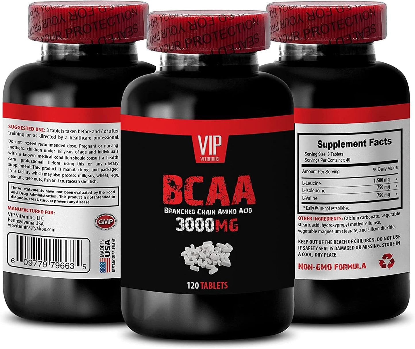 VIP Supplements BCAA 3000 MG Workout Pills for Men and Women - BRANCHED Chain Amino Acid - leucine isoleucine and valine - 120 Tablets