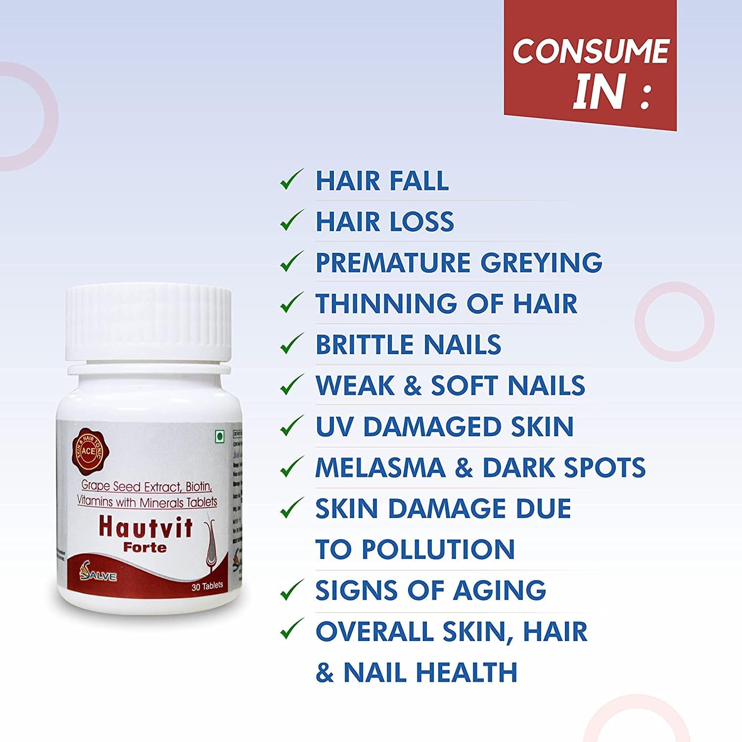 Vishopy Forte Immunity Booster with Biotin, Iron, and Zinc for Hair Growth, Skin Health, and Nail Strength - 30 Tablets