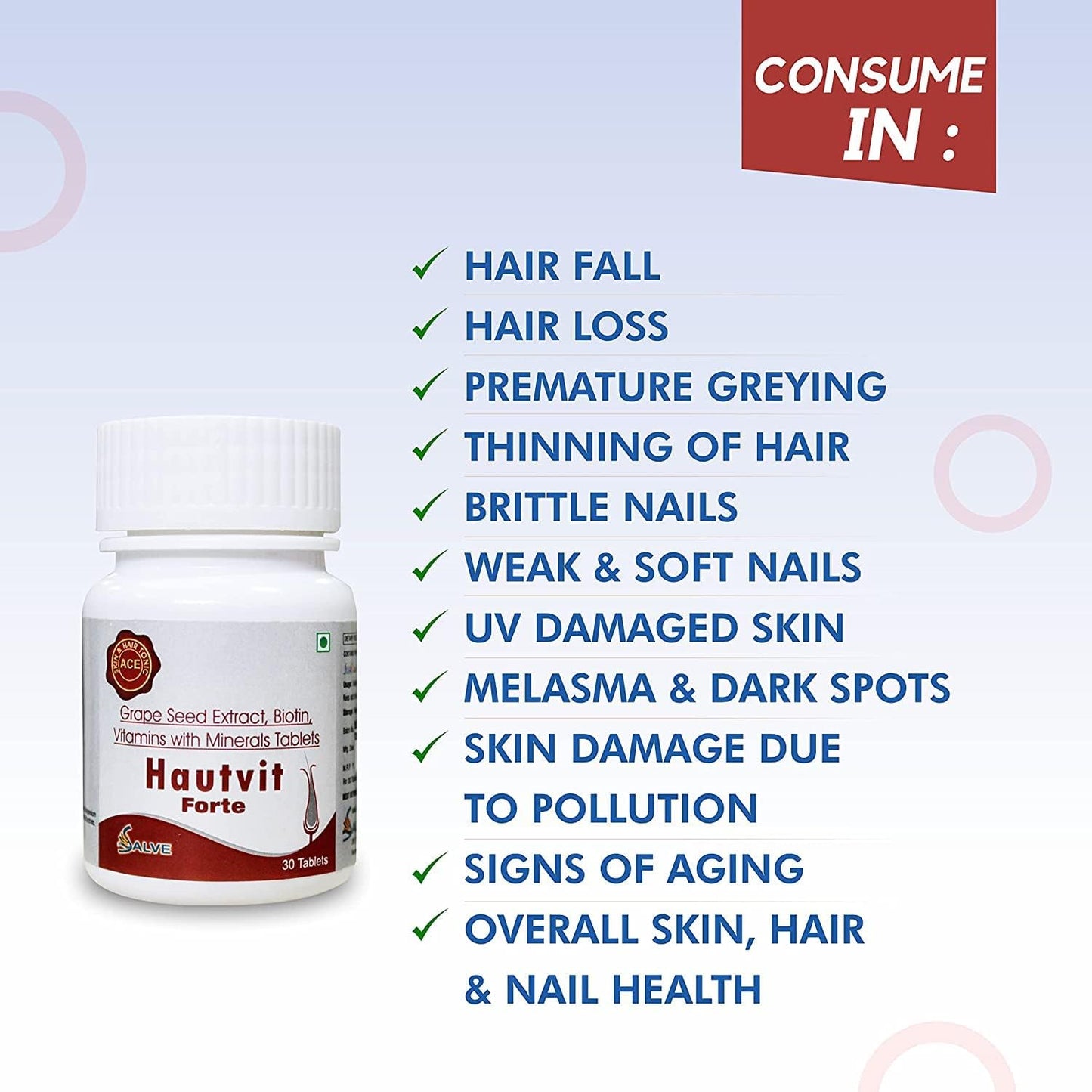 Vishopy Forte Immunity Booster with Biotin, Iron, and Zinc for Hair Growth, Skin Health, and Nail Strength - 30 Tablets