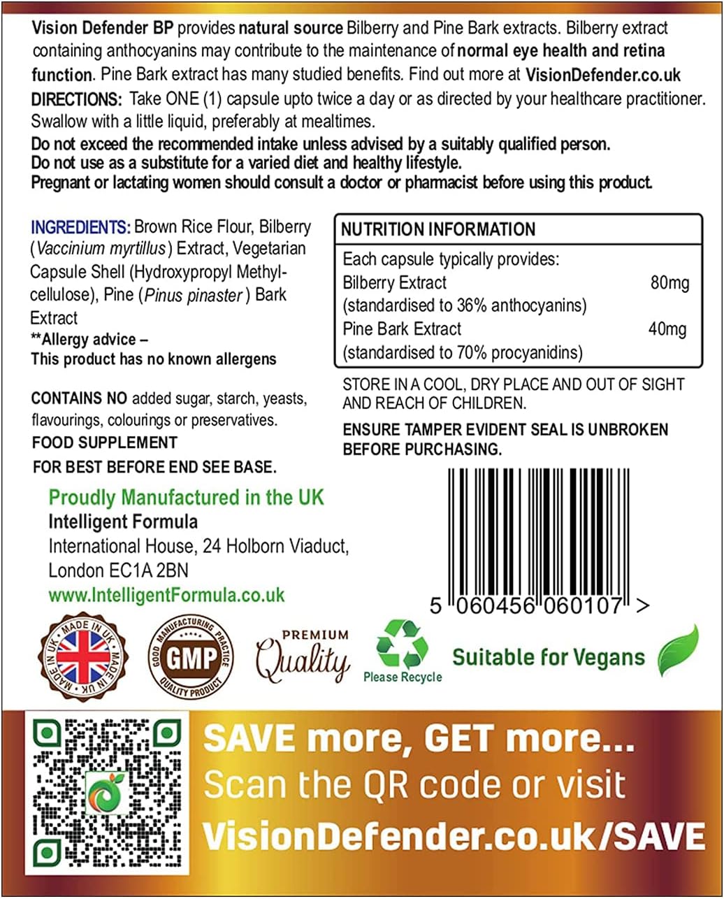 Vision Defender Eye Care Bundle with Intelligent Formula - Supports Eye Health with Bilberry, Pine Bark, Omega-3 Fish Oil, and Vitamin E - Made in UK by Eye Specialists