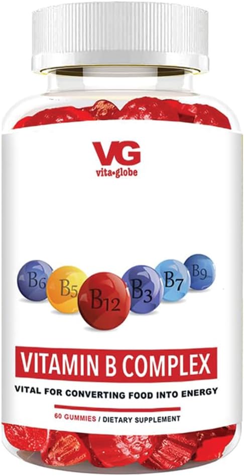 VITA GLOBE B Complex Gummies - Strawberry Flavor with Vitamin C, Niacin, B6, B12 & Biotin for Energy, Heart Health, and Brain Support - 60 Count Pack