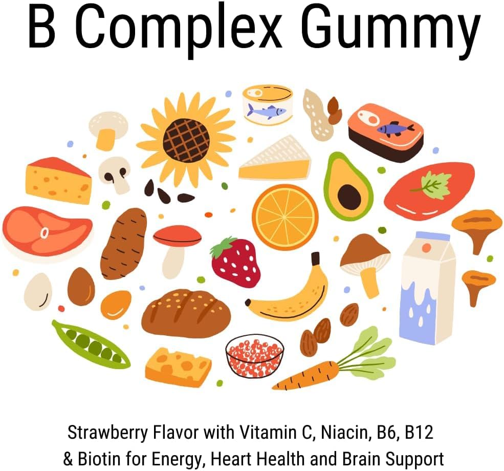 VITA GLOBE B Complex Gummies - Strawberry Flavor with Vitamin C, Niacin, B6, B12 & Biotin for Energy, Heart Health, and Brain Support - 60 Count Pack
