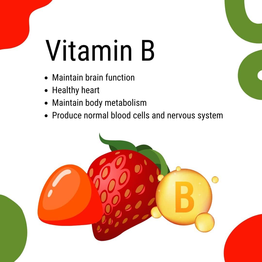 VITA GLOBE B Complex Gummies - Strawberry Flavor with Vitamin C, Niacin, B6, B12 & Biotin for Energy, Heart Health, and Brain Support - 60 Count Pack