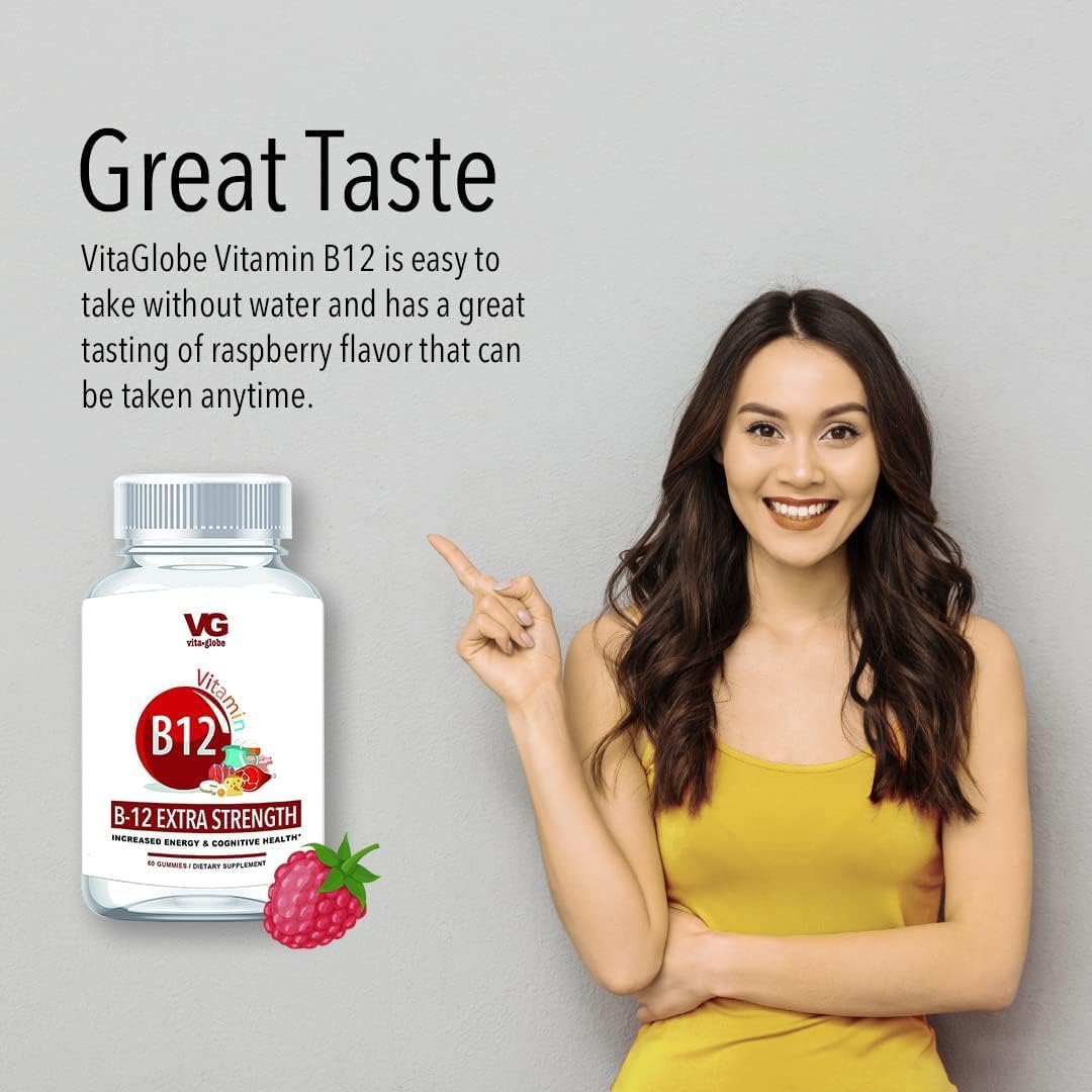 VITA GLOBE Vitamin B12 1000mcg Gummies - Energy Boost, Metabolism Support, Nervous System Health - 60 Count