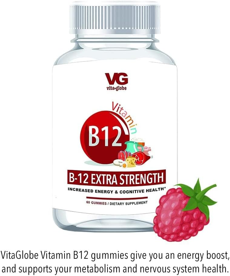 VITA GLOBE Vitamin B12 1000mcg Gummies - Energy Boost, Metabolism Support, Nervous System Health - 60 Count