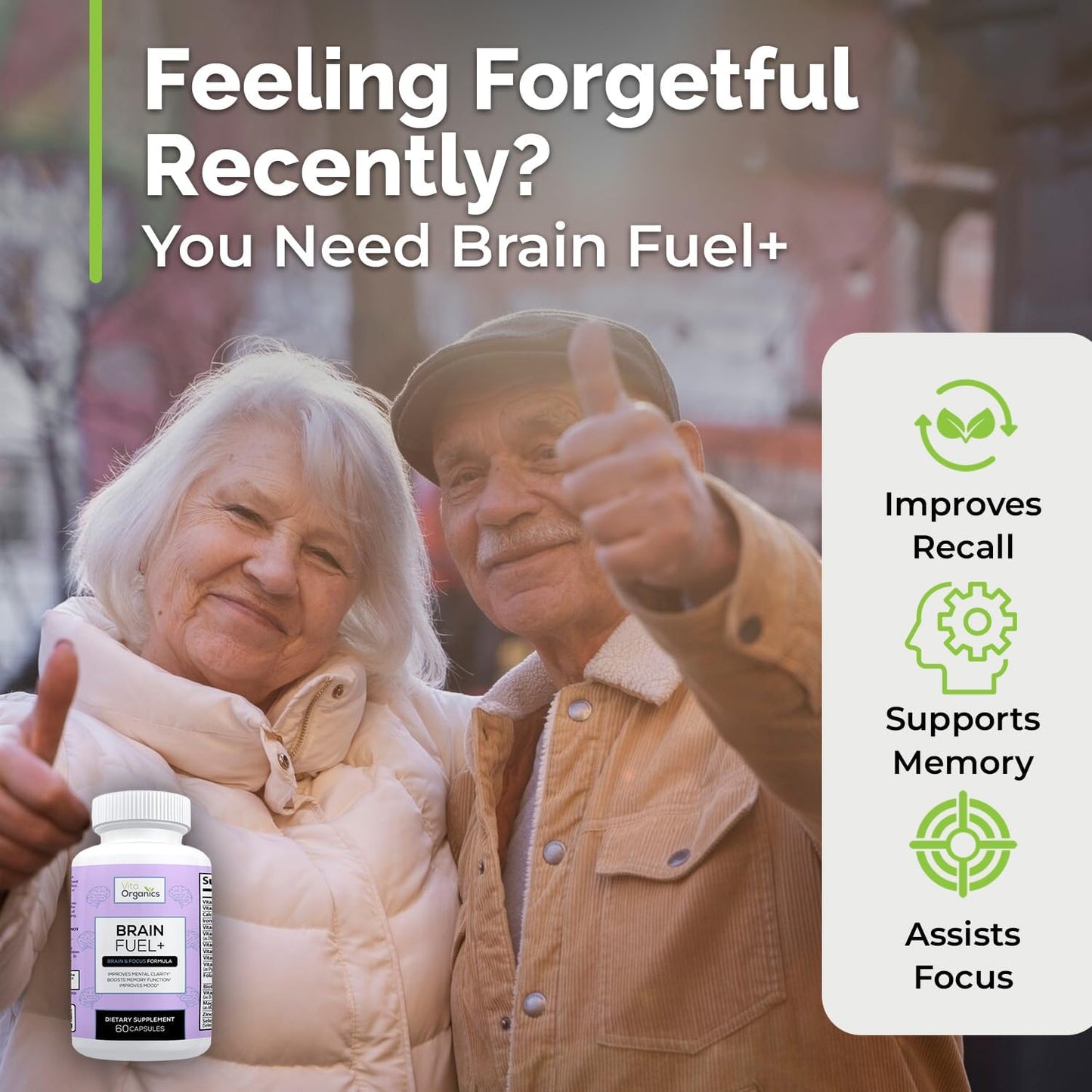 Vita Organics Brain Fuel+ DMAE Blend Memory Supplement - Boost Focus, Mood, Mental Energy - 60 Capsules - USA Made