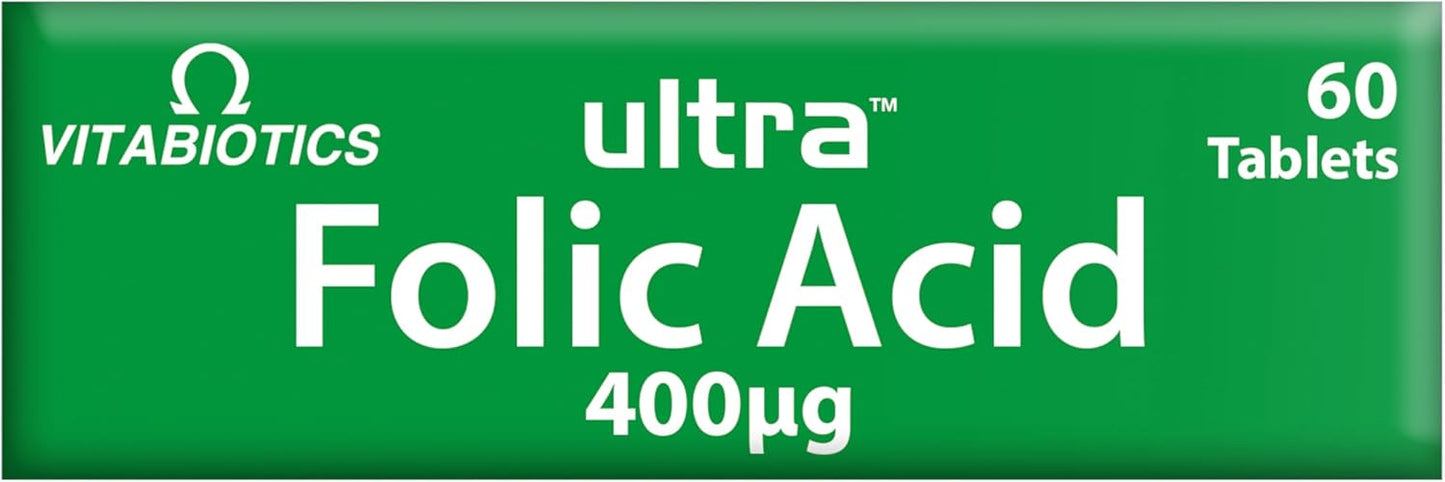 Vitabiotics Ultra Folic Acid 400ug with Vitamin B12 Tablets - 60 Count