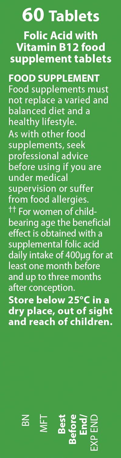 Vitabiotics Ultra Folic Acid 400ug with Vitamin B12 Tablets - 60 Count