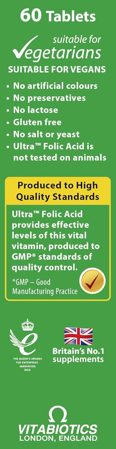 Vitabiotics Ultra Folic Acid 400ug with Vitamin B12 Tablets - 60 Count