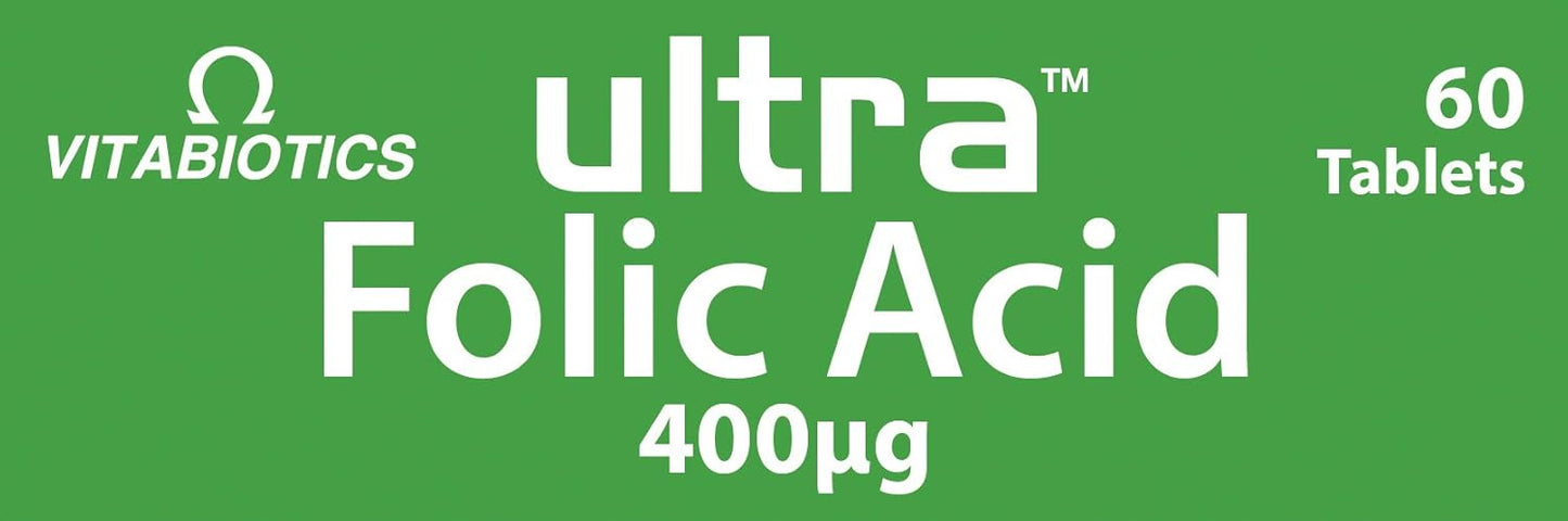 Vitabiotics Ultra Folic Acid 400ug with Vitamin B12 Tablets - 60 Count