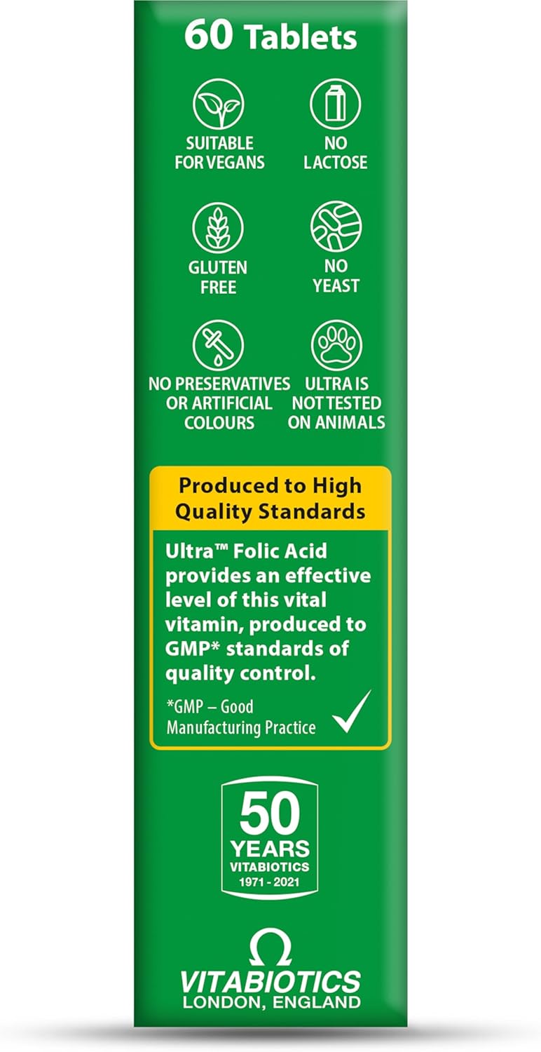 Vitabiotics Ultra Folic Acid 400ug with Vitamin B12 Tablets - 60 Count