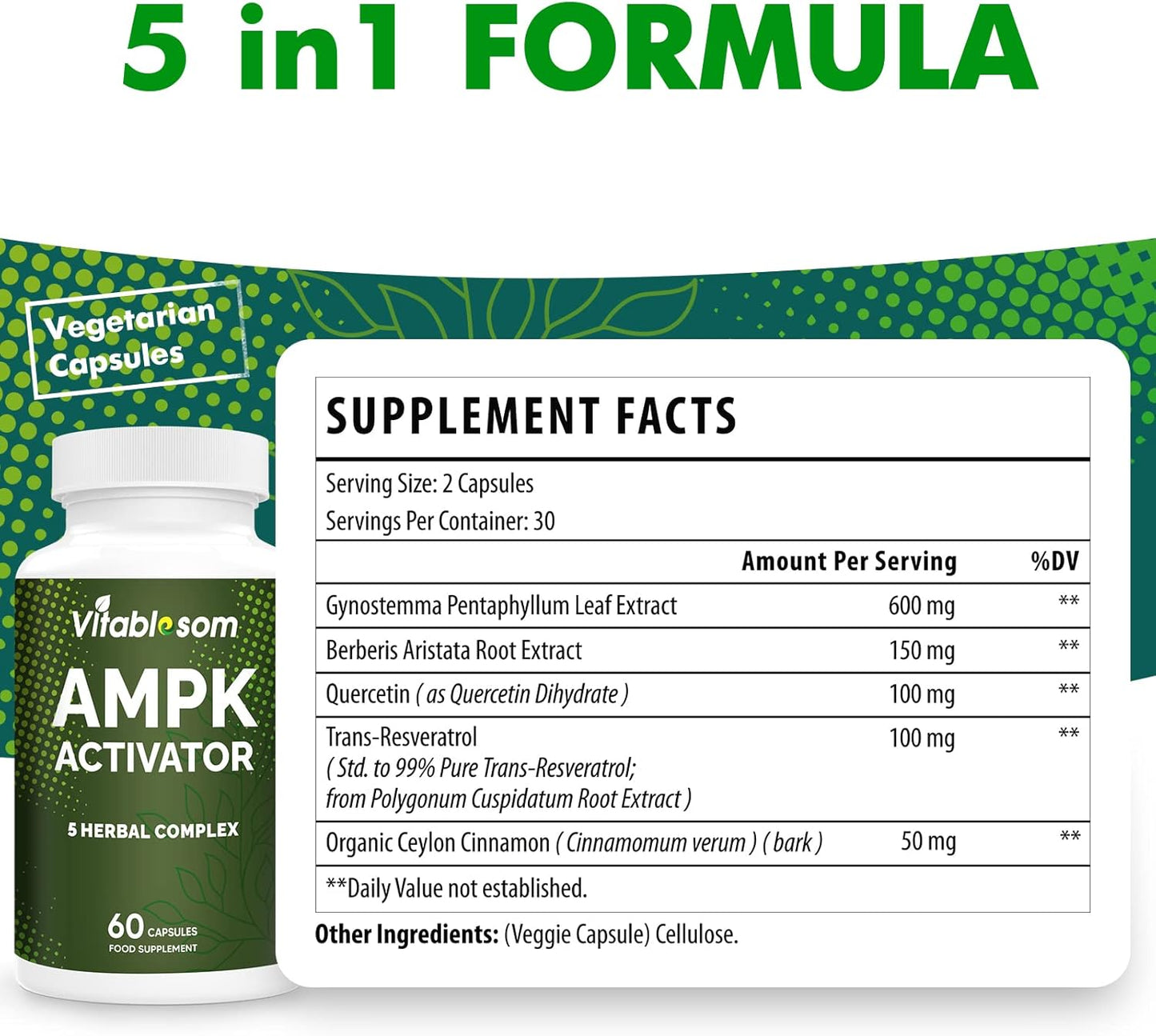 Vitablosom AMPK Activator with Jiaogulan Gynostemma, 60 Vegetarian Capsules for Metabolic Support
